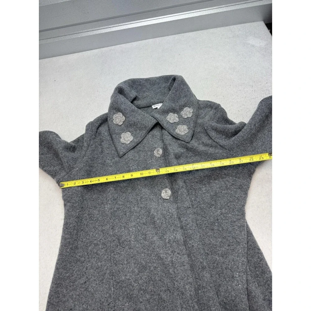 Pendleton Plus Pea Coat Womens 3X Gray Lambswool Snap Front Floral Collar